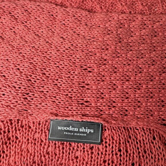 Wooden Ships Open Knit Cardigan Sweater M/L Salmon Red Boho Lightweight Layering - Picture 7 of 11